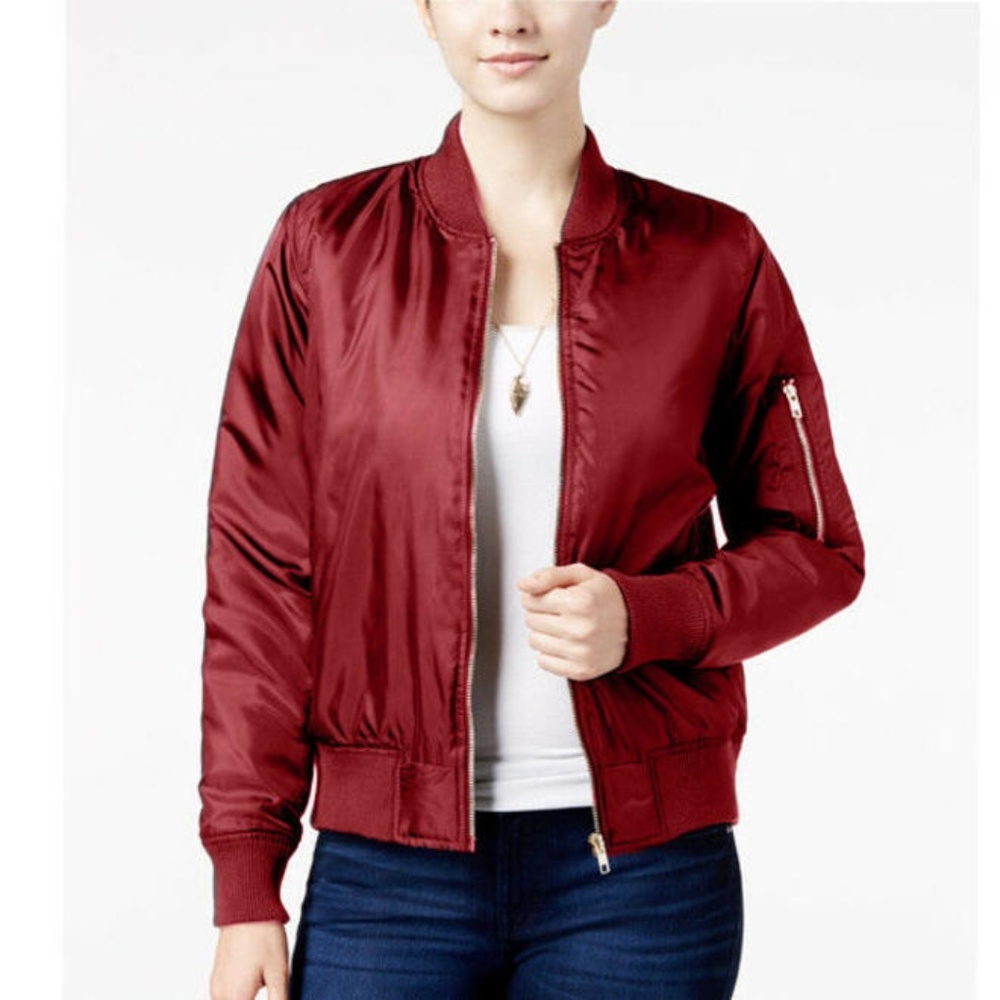 Say What? Junior's Solid Bomber Jacket, Tawny Port